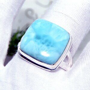 Larimar Gemstone Sterling Silver Ring, Classic Ring, Solid Band, Ring Size:-10US